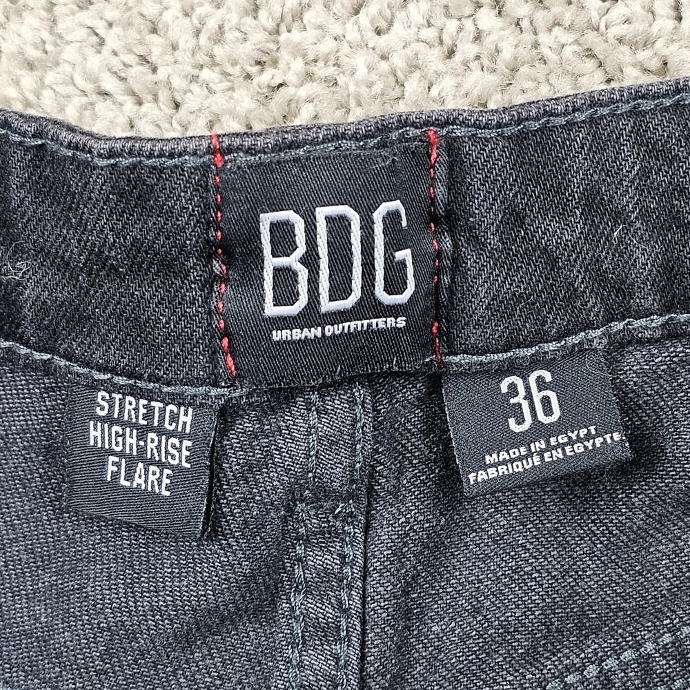BDG Womens 36 Stretch High Rise Flare Denim Jeans Black Distressed Urban Outfitt - Picture 7 of 10